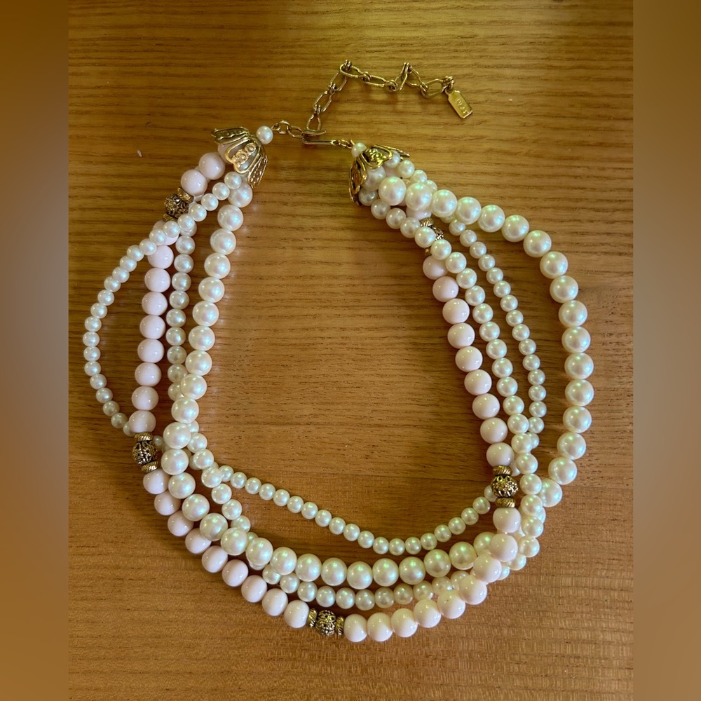 Vintage 1928 Faux Pearl Filigree Bead with Pink Beads Necklace